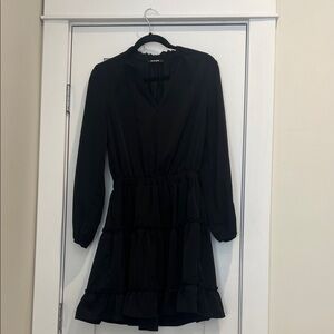 Black Long-Sleeve Tiered Mini Dress